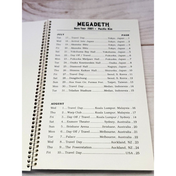 Megadeth Hero Tour Concert Tour Itinerary Book Pacific Rim July/August 2001 Band - Picture 3 of 12